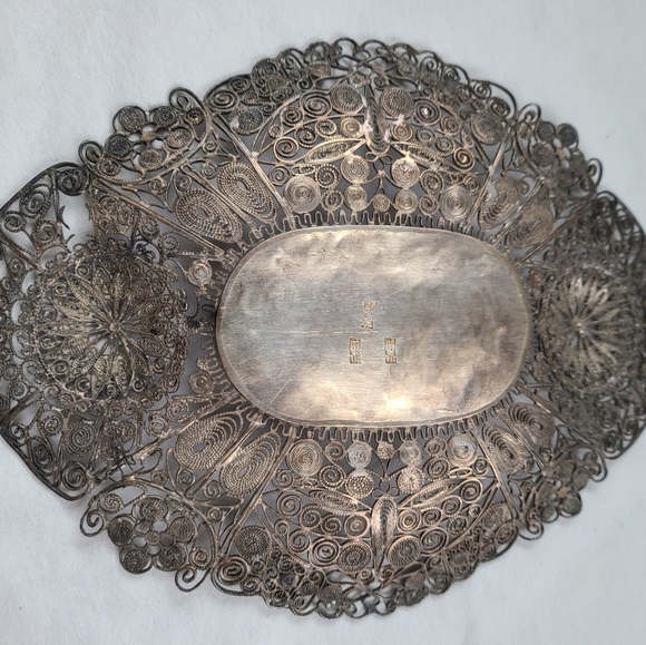 Antique silver filigree tray dish Asian design beautiful wall art wall hanging - Picture 10 of 16
